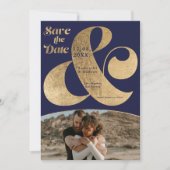 Moderne ampersand goud 2 foto's save the date (Voorkant)
