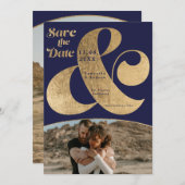 Moderne ampersand goud 2 foto's save the date (Voorkant / Achterkant)