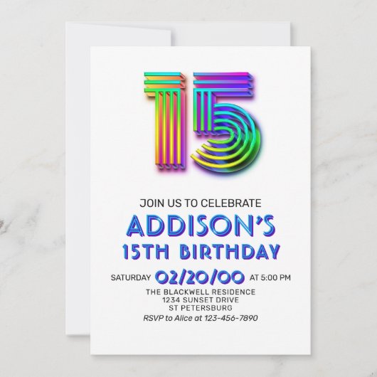 Moderne Amusement 15e anniversaire Invitation (Devant)