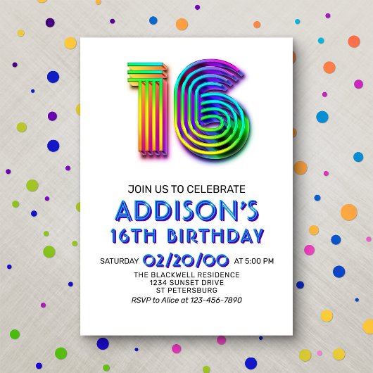 Moderne Amusement 16e anniversaire Invitation
