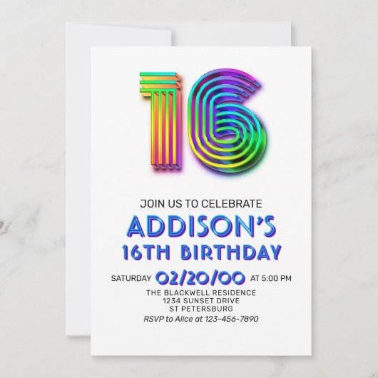 Moderne Amusement 16e anniversaire Invitation (Devant)