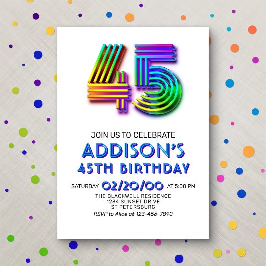 Moderne Amusement 45e anniversaire Invitation