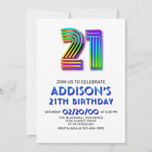 Moderne Amusement Invitation 21e anniversaire (Devant)