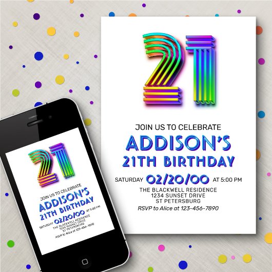 Moderne Amusement Invitation 21e anniversaire