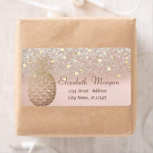 Moderne anananaslabel Confetti Glitter Bokeh Etiket (Insitu)