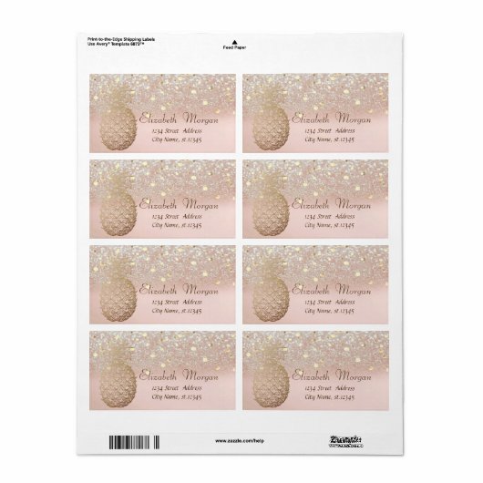 Moderne anananaslabel Confetti Glitter Bokeh Etiket (Full Sheet)