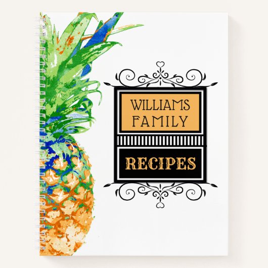 Moderne ananas tropische familie monogram recept notitieboek (Voorkant)