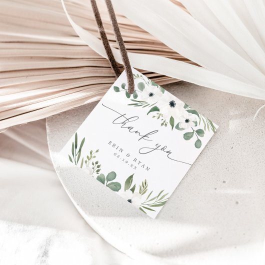 Moderne Anemones & Dusty Green Eucalyptus Wedding  Bedankjes Labels