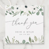 Moderne Anemones & Dusty Green Eucalyptus Wedding  Bedankjes Labels (Voorkant)