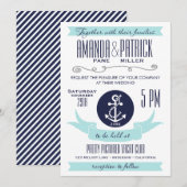 Moderne Anker Blauw Nautische Huwelijksuitnodiging Kaart (Voorkant / Achterkant)