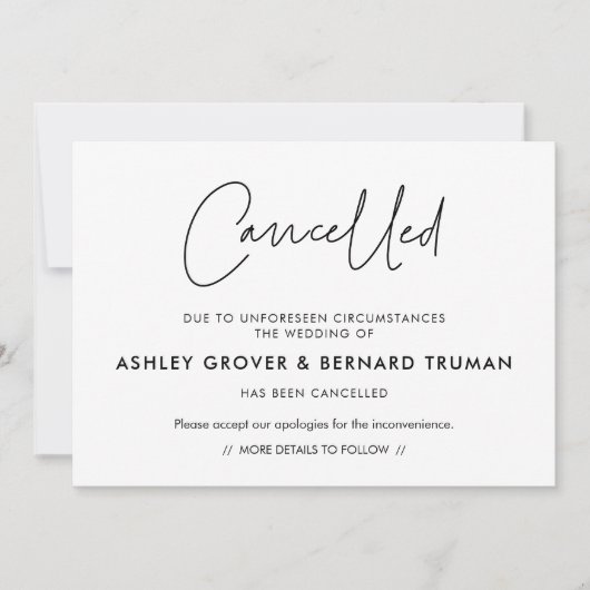 Moderne annulering van evenementen aankondigingska kaart (Voorkant)