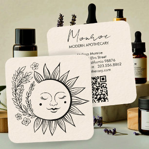 Moderne Apotheek Zon Bloemig Boho Elegant QR Code Vierkante Visitekaartje