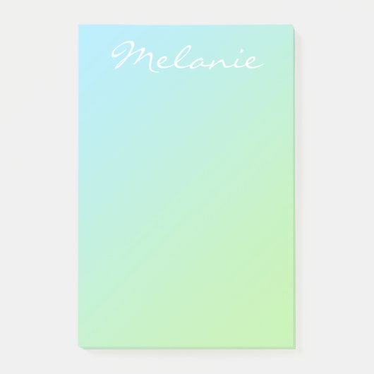 Moderne Aqua Blauwe Groene Ombre Script Post-it® Notes (Voorkant)