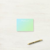 Moderne Aqua Blauwe Groene Ombre Script Post-it® Notes (Op bureau)