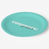 Moderne Aqua Blauwe Typografie Gefeliciteerd Afges Papieren Bordje (Gekanteld)