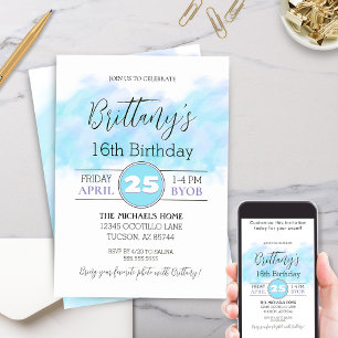 Moderne Aqua Blue 16e Toute invitation d'anniversa