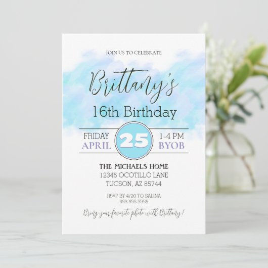 Moderne Aqua Blue 16e Toute invitation d'anniversa (Debout devant)