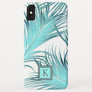 Moderne Aqua Blue Palm Fronds met Monogram iPhone XS Max Hoesje