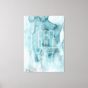 Moderne Aqua Blue Waterverf was Inspire Quote Canvas Afdruk