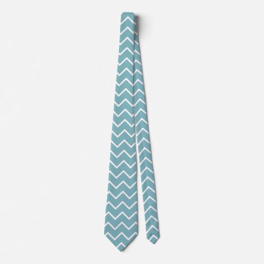 Moderne Aqua Blue & White Chevron Zig Zag Stropdas (Voorkant)