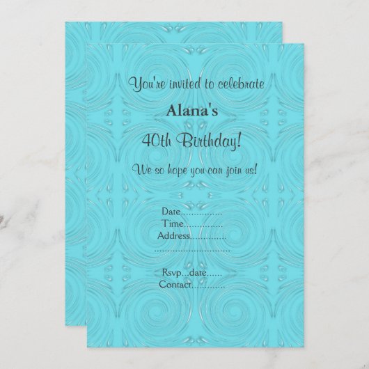 MODERNE AQUA BUBBLE SWIRLS INVITATION PARTI (Devant / Derrière)