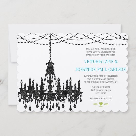  moderne Aqua Chandelier Wedding Invitations Kaart (Voorkant)