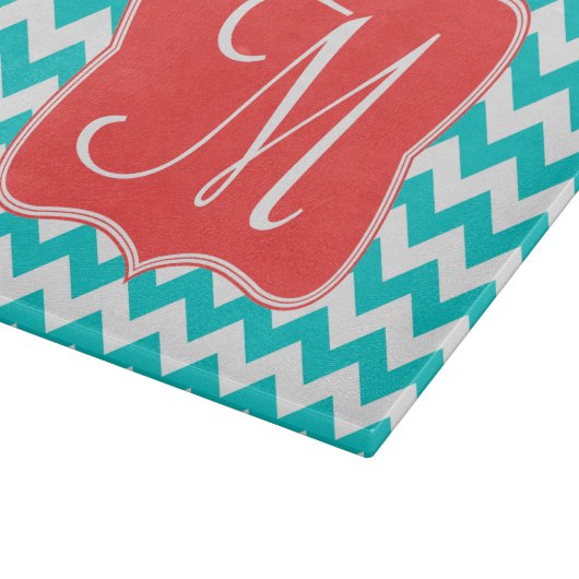 Moderne Aqua Chevron Monogram Glassnijplank Snijplank (Hoek)