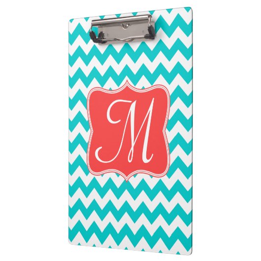 Moderne Aqua Chevron Monogram Initiaal Clip Board Klembord (Links)