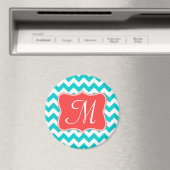 Moderne Aqua Coral Chevron Monogramme Aimant initi (In Situ (Lave-vaisselle))