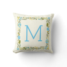 Moderne aqua en gele bloemrand en monogram