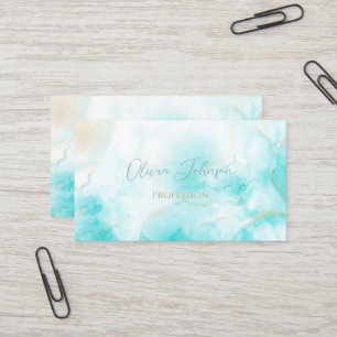 Moderne Aqua Gold Alcohol Ink Art Waterverf Oceaan Visitekaartje