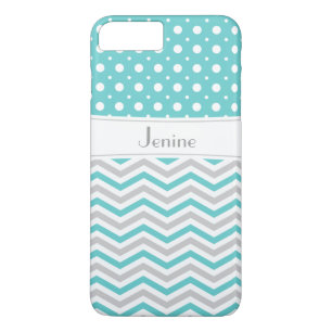 Moderne aqua, grijs, wit chevron & polka dot 	iPhone 8 plus / 7 plus hoesje
