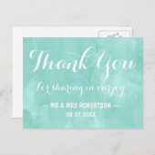 Moderne aqua groene waterverf dank u briefkaart (Voorkant / Achterkant)
