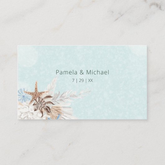 Moderne Aqua Oceaan & Schelpen Bruiloft Plaatskaartje (Achterkant)