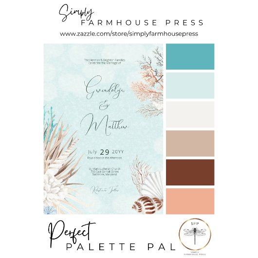 Moderne Aqua Ocean Shells bruiloft Kaart