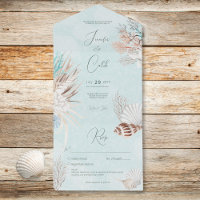 Moderne Aqua Ocean Shells Geen diner bruiloft