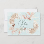 Moderne Aqua Ocean Shells QR Code Wedding RSVP Kaartje (Voorkant)