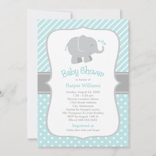 Moderne Aqua Olifant Baby Shower voor Jongen Kaart (Voorkant)