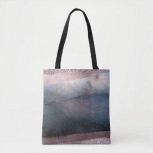 Moderne Aquarel Blauw & Roze Goud Roze Blush Glamo Draagtas