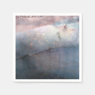 Moderne Aquarel Blauw & Roze Goud Roze Chic Glamou Servet
