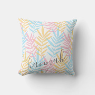 Moderne Aquarel Blauwe Roze Gele Palmbladeren Kussen