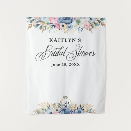 Moderne Aquarel Bloem Bruids Bruiloft Achtergrond Wandkleed (Voorkant)