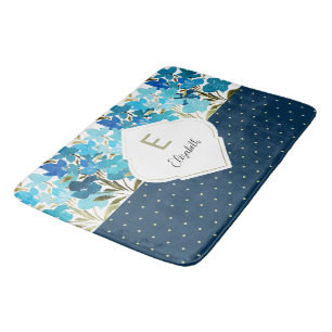 Moderne Aquarel Boho Blauwe Bloemige Handgeschilde Badmat