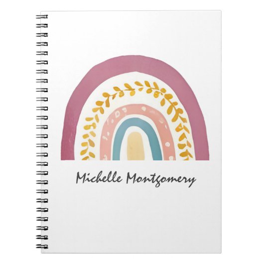 Moderne Aquarel Boho Regenboog Custom Notitieboek (Voorkant)