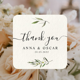 Moderne Aquarel Groene Olijftak  Vierkante Sticker