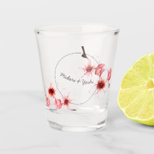 Moderne Aquarel Kersenbloesem Bruiloft Shot Glas