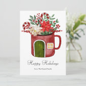 Moderne Aquarel Kleurrijke Kerstmug Plat Feestdagenkaart (Staand voorkant)