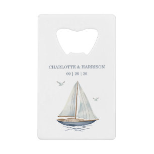 Moderne Aquarel Kustlandschap Bruiloft Kredietkaart Flessenopener