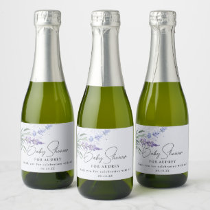 Moderne Aquarel Lavendel Baby Shower Favor Sparkling Wijnetiket