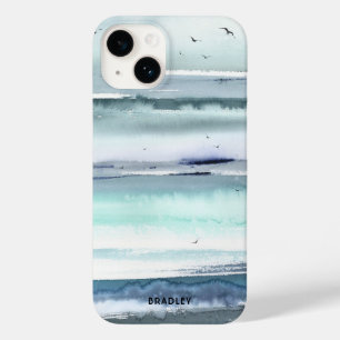 Moderne Aquarel Oceaan Zee Gepersonaliseerde Naam Case-Mate iPhone 14 Hoesje